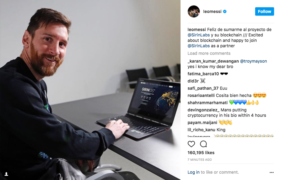 仮想通貨スマートフォン「FINNEY」の開発で知られる会社「Sirin Labs」のアンバサダーになったリオネル・メッシの画像