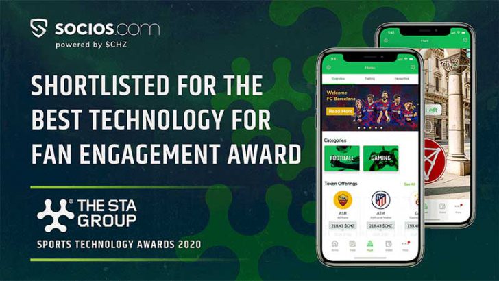 Chiliz＆Socios：スポーツテクノロジーアワードの「最終候補」に選出