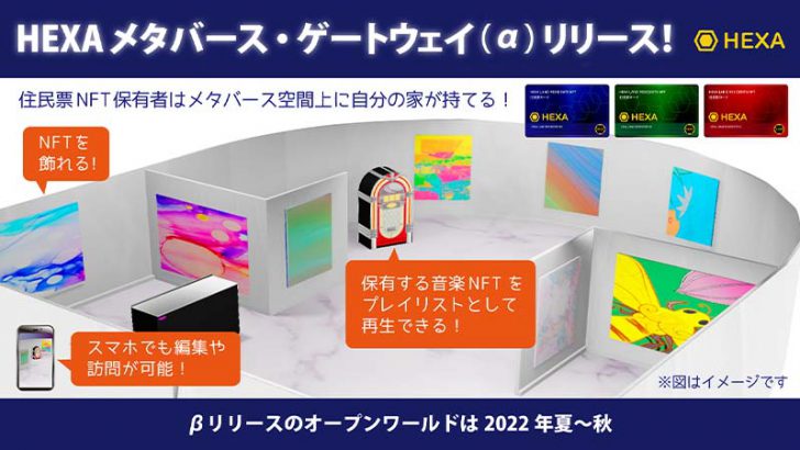 3D仮想空間「HEXAメタバース・ゲートウェイα版」公開｜家の編集・NFT展示などが可能に