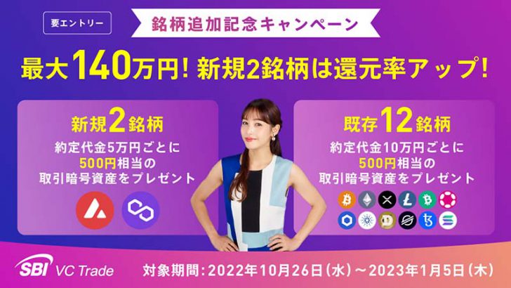 SBI VCトレード「AVAX・MATIC」取扱い開始｜上場記念キャンペーンも開催